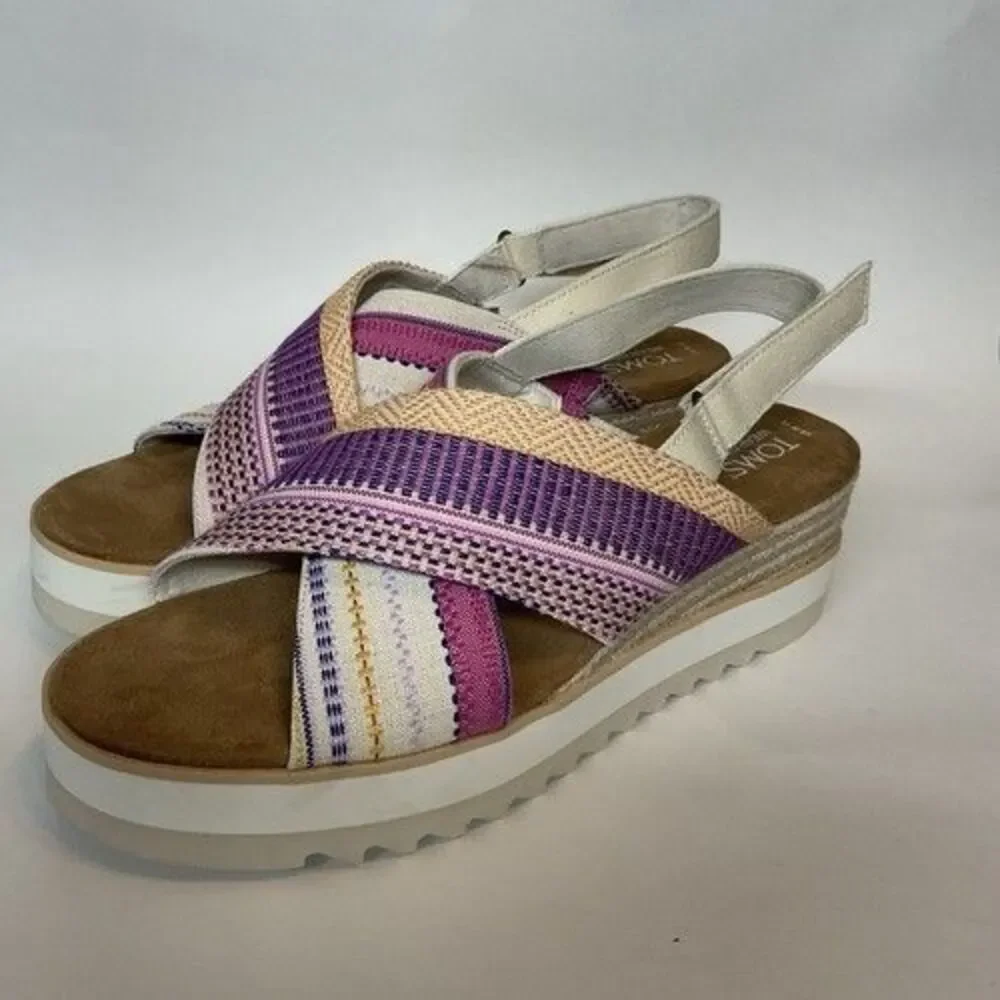 NWOB Toms Diana Crossover Platform Wedge Sandals Women Size 12 Fuchsia Pink/Purp